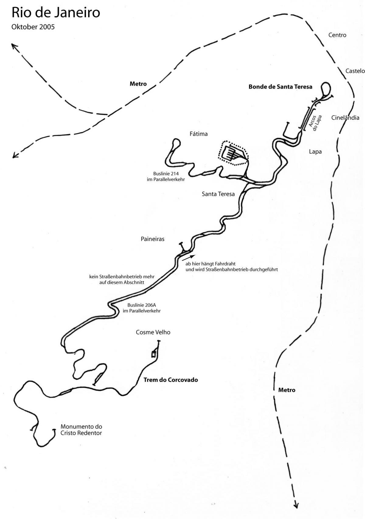 Harta Santa Teresa de tramvai - Linia 1