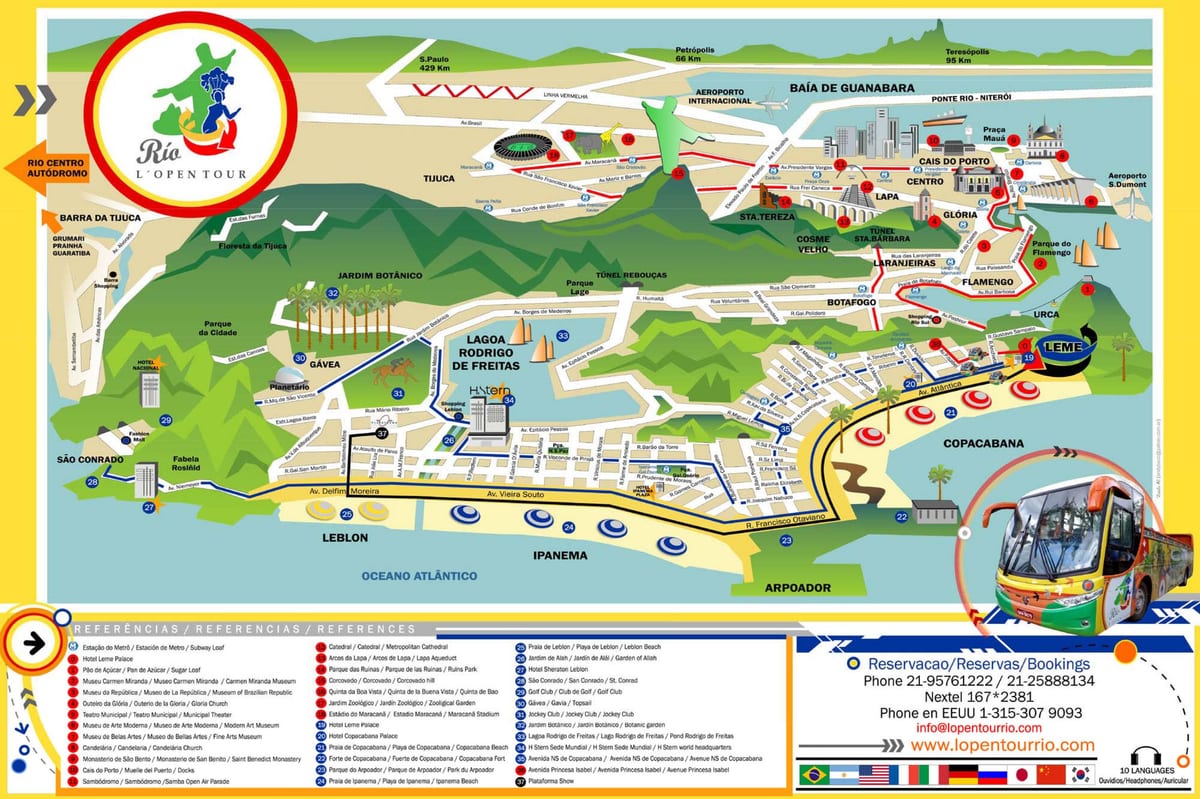 Harta de vizitare a obiectivelor Turistice cu autobuzul de la Rio de Janeiro