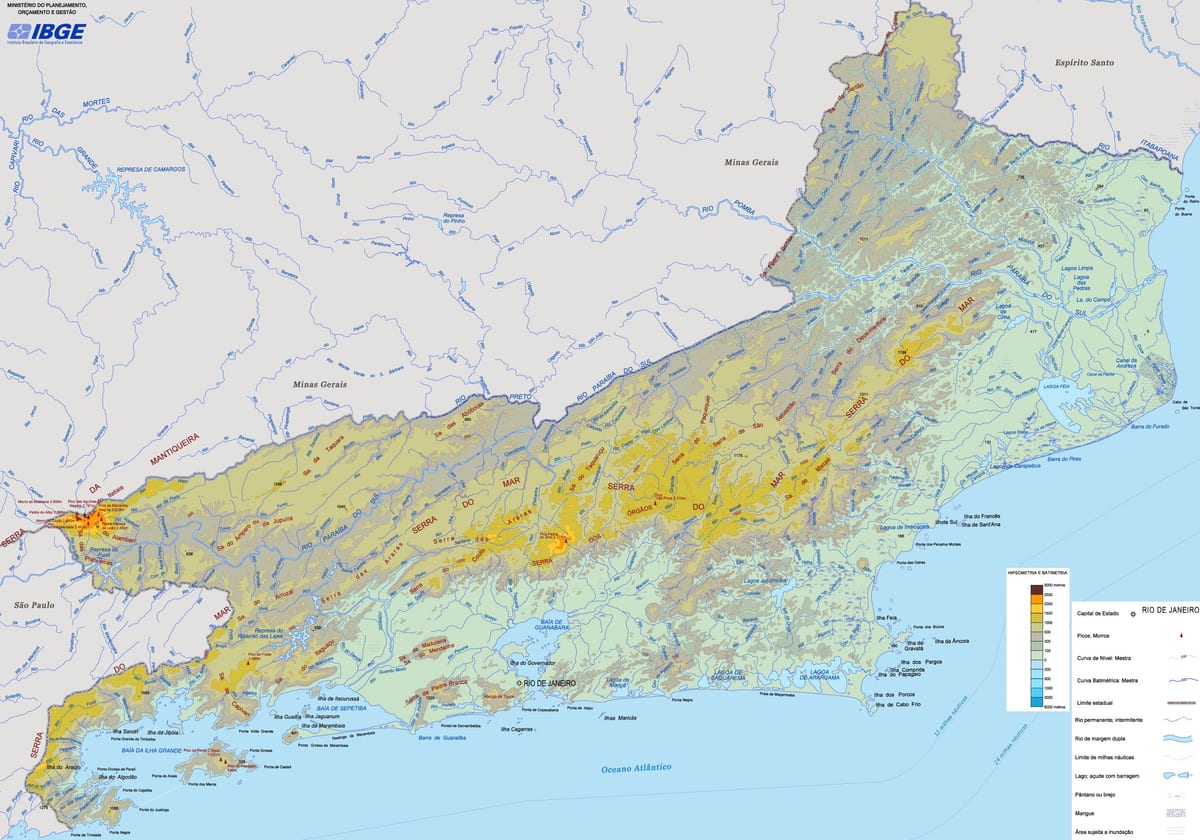 Harta de relief de stat din Rio de Janeiro