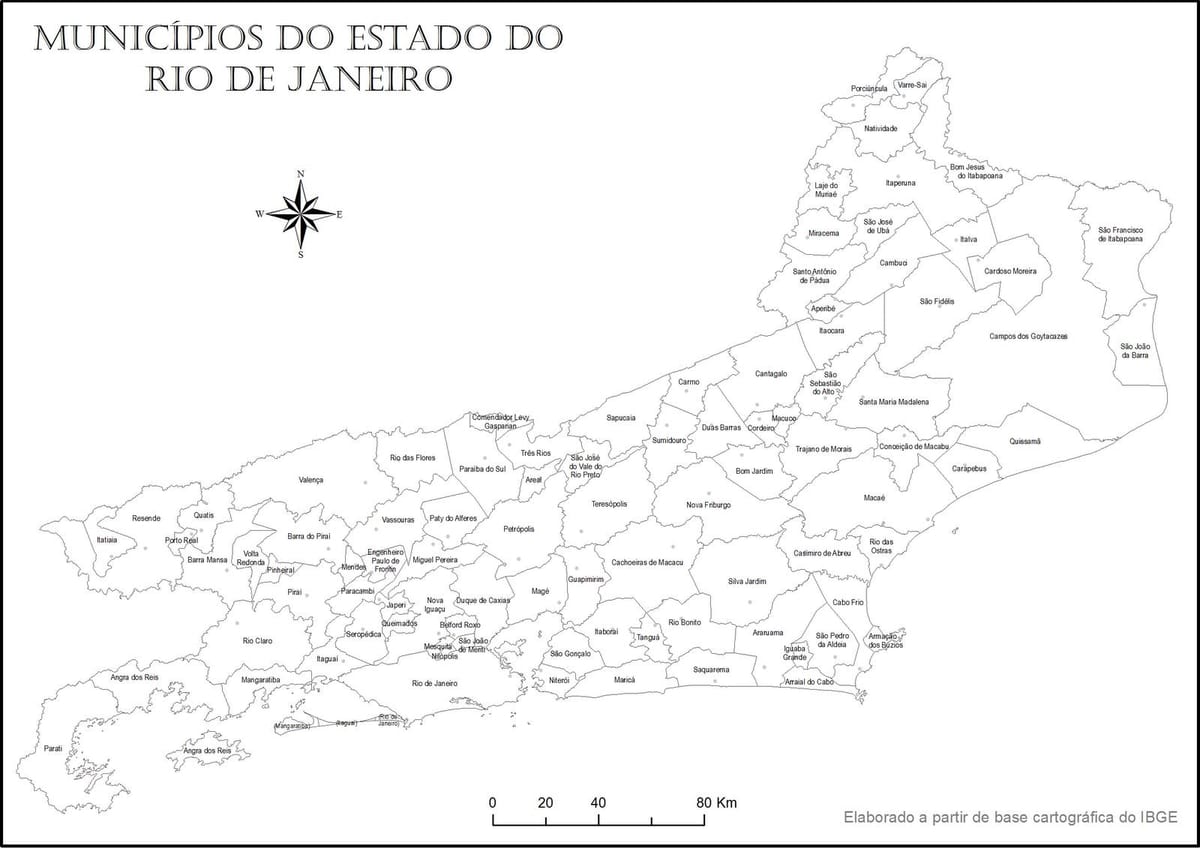 Harta de la Rio de Janeiro în alb și negru