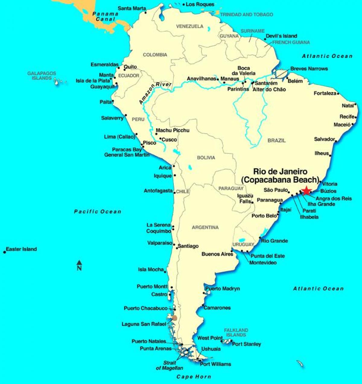 Harta de la Rio de Janeiro în America de Sud
